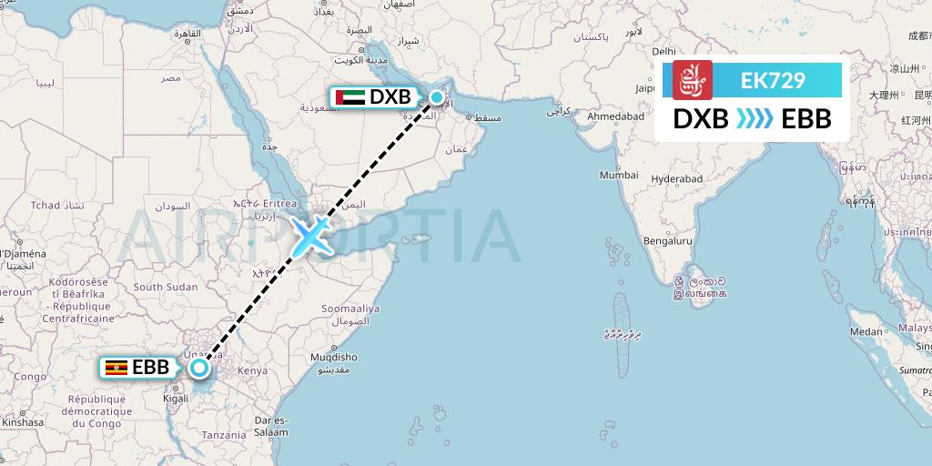 EK729 Emirates Flight Map: Dubai to Entebbe