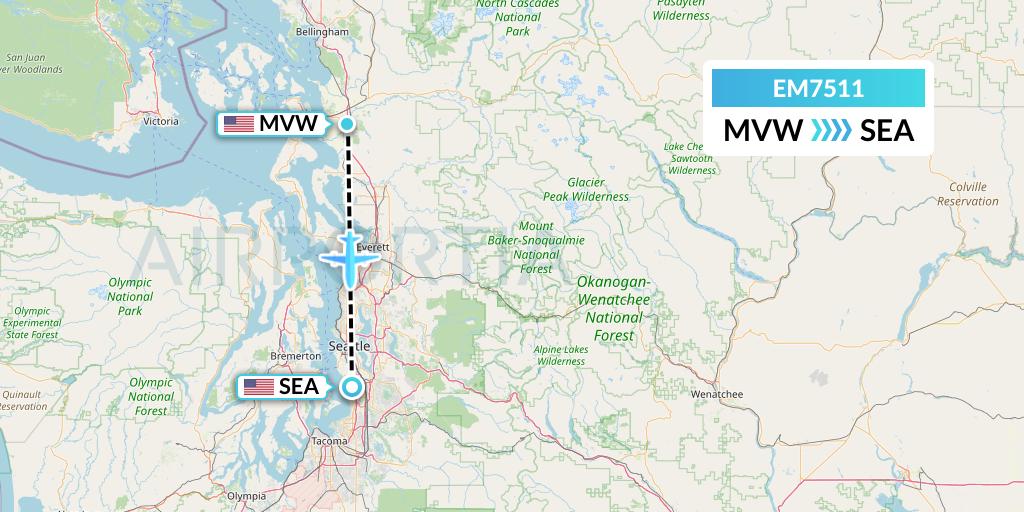 EM7511 Empire Airlines Flight Map: Mount Vernon to Seattle