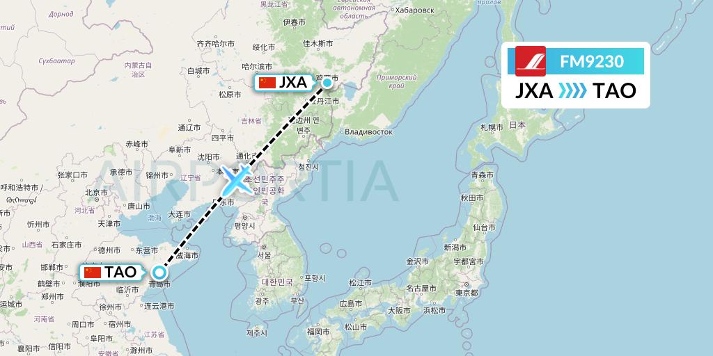 FM9230 Shanghai Airlines Flight Map: Jixi to Qingdao