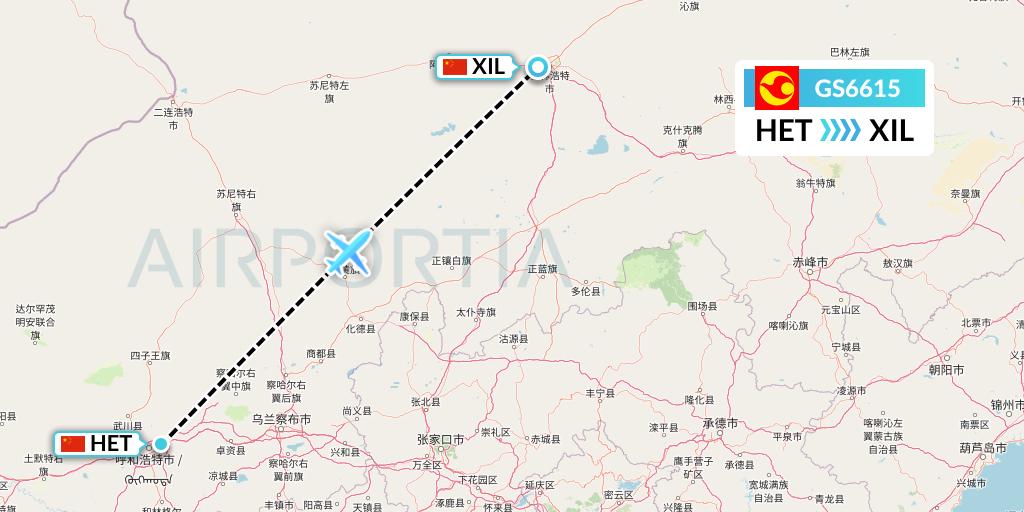 GS6615 Tianjin Airlines Flight Map: Hohhot to Xilinhot