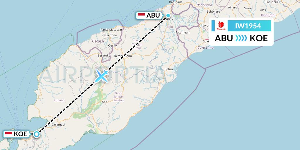 IW1954 Wings Air Flight Map: Atambua to Kupang