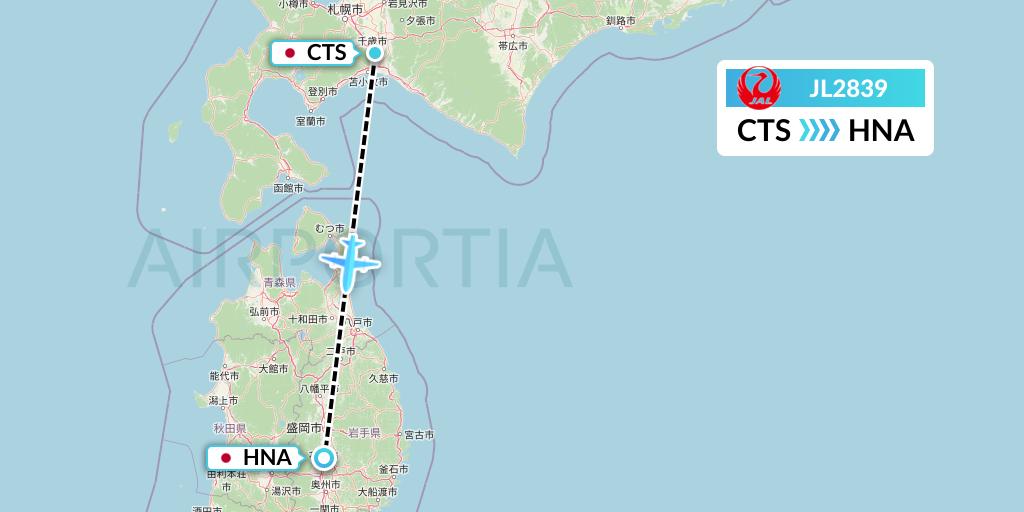 JL2839 Japan Airlines Flight Map: Sapporo to Hanamaki