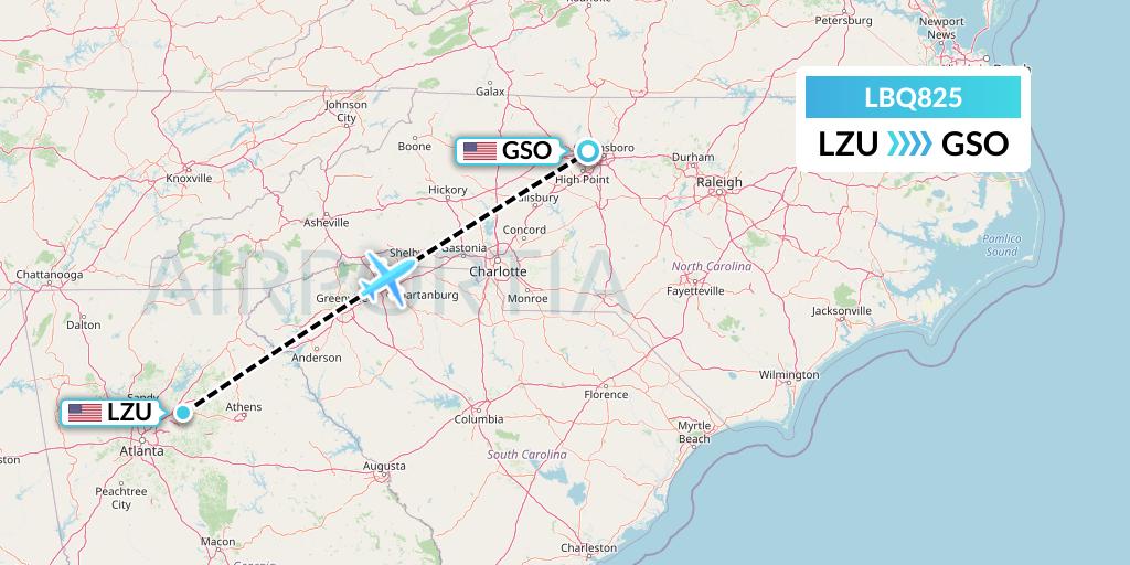 LBQ825 Quest Diagnostics Flight Map: Lawrenceville to Greensboro