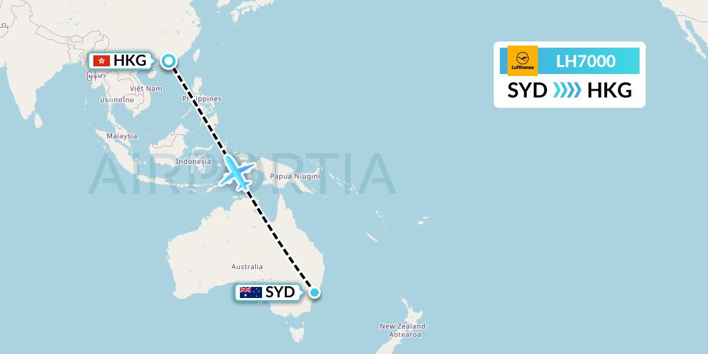 LH7000 Lufthansa Flight Map: Sydney to Hong Kong