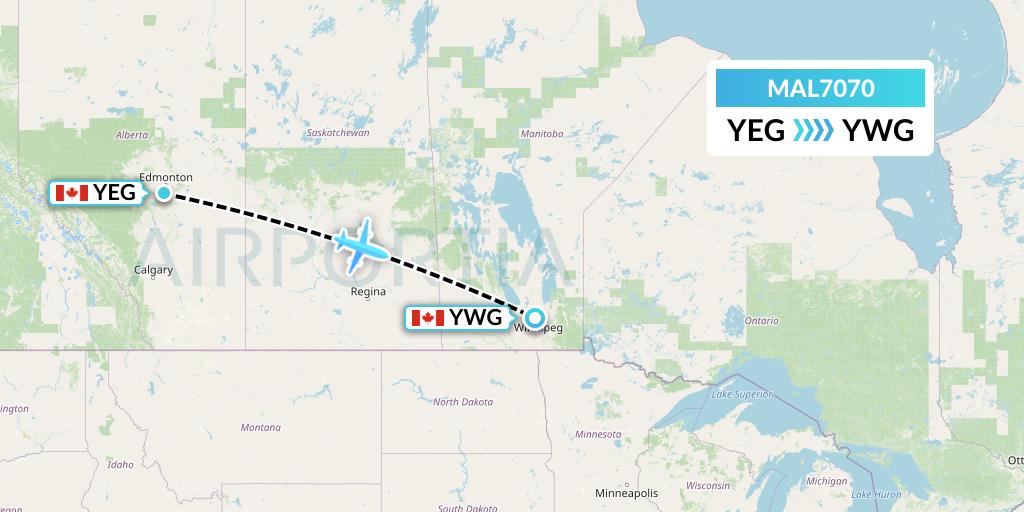MAL7070 Morningstar Air Express Flight Map: Edmonton to Winnipeg