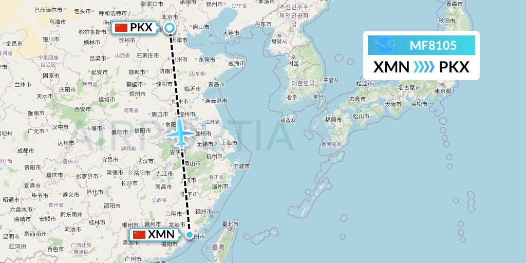 MF8105 Xiamen Airlines Flight Map: Xiamen to Beijing