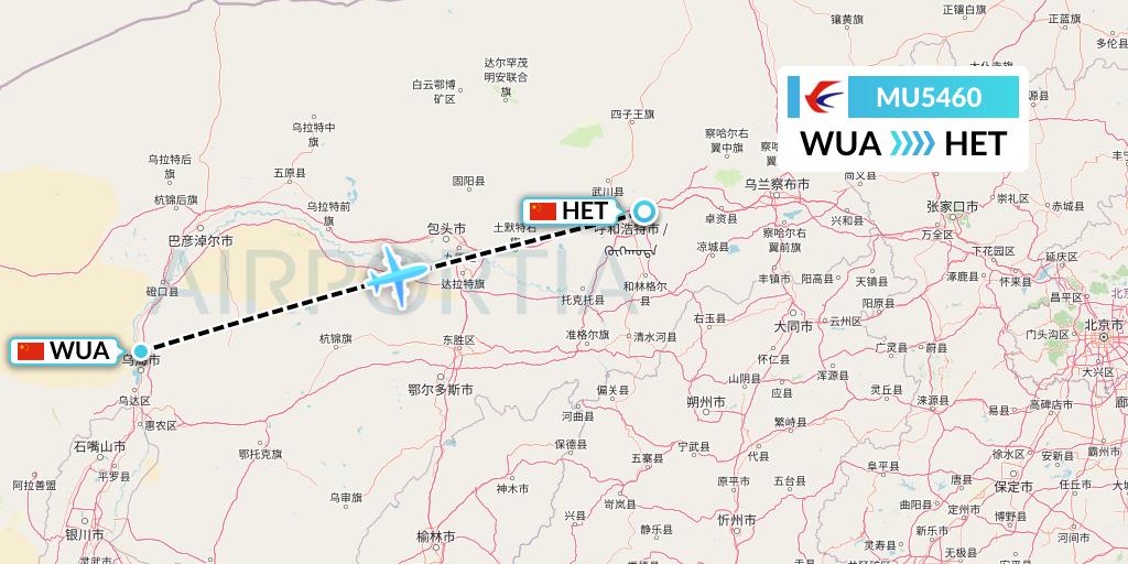 MU5460 China Eastern Airlines Flight Map: Wuhai to Hohhot
