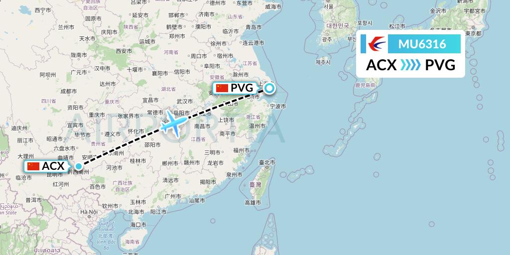 MU6316 China Eastern Airlines Flight Map: Xingyi to Shanghai