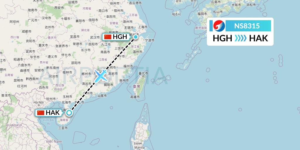 NS8315 Hebei Airlines Flight Map: Hangzhou to Haikou