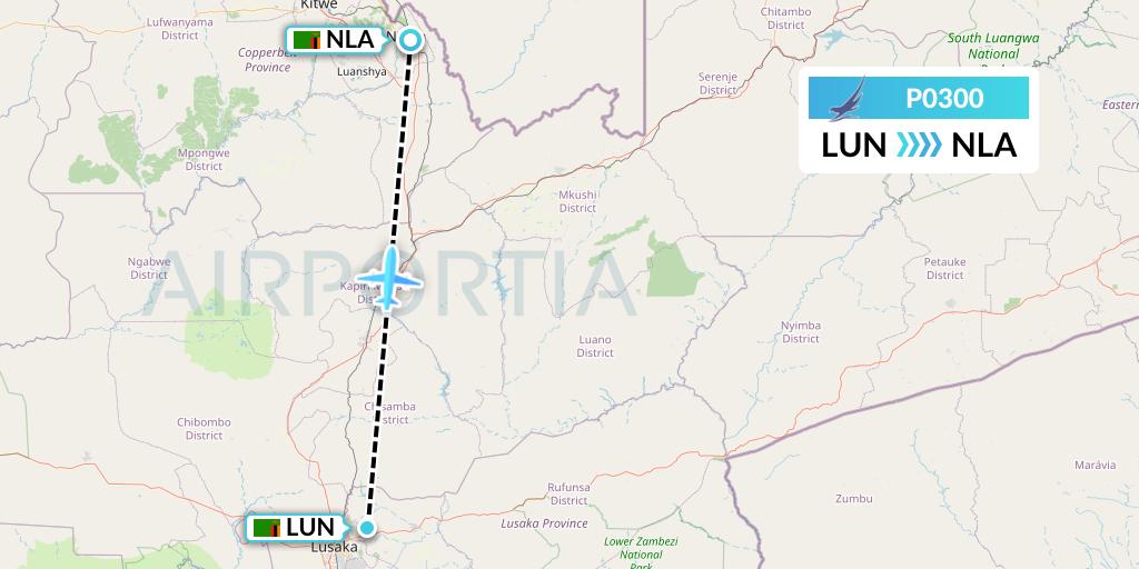 P0300 Proflight Air Services Flight Map: Lusaka to Ndola
