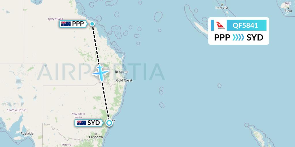 QF5841 Qantas Flight Map: Proserpine to Sydney