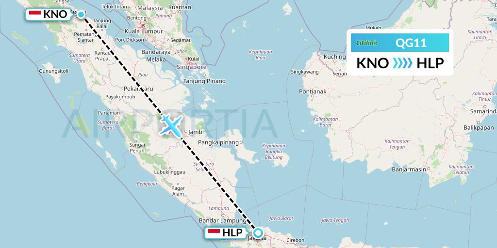 QG11 Citilink Flight Map: Medan to Jakarta