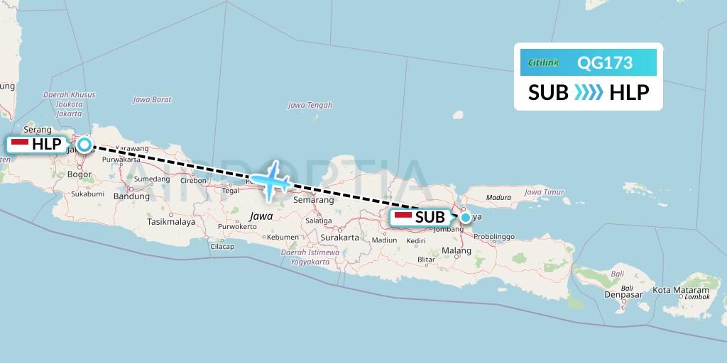 QG173 Citilink Flight Map: Surabaya to Jakarta