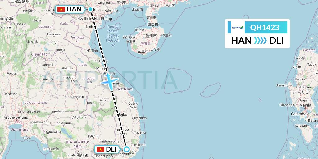 QH1423 Bamboo Airways Flight Map: Hanoi to Da Lat