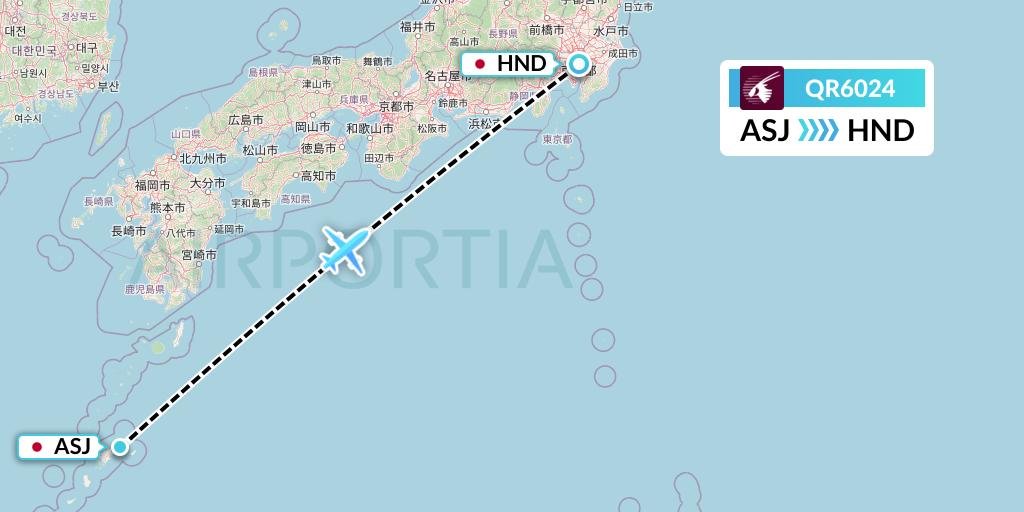 QR6024 Qatar Airways Flight Map: Amami to Tokyo