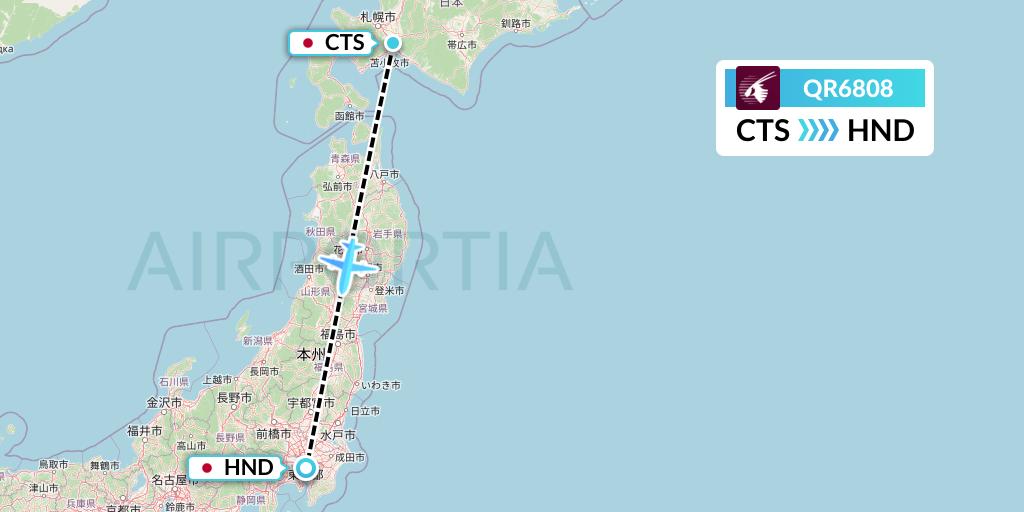 QR6808 Qatar Airways Flight Map: Sapporo to Tokyo
