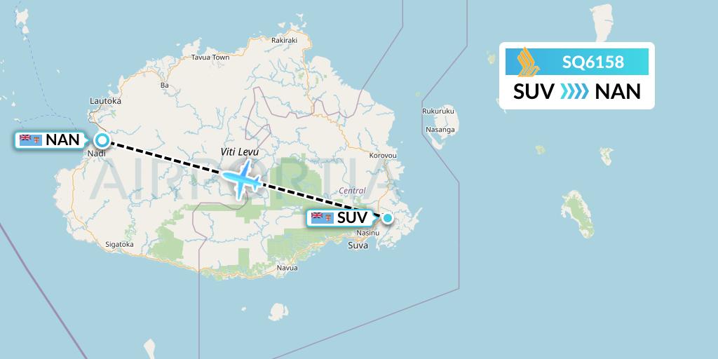 SQ6158 Singapore Airlines Flight Map: Suva to Nadi