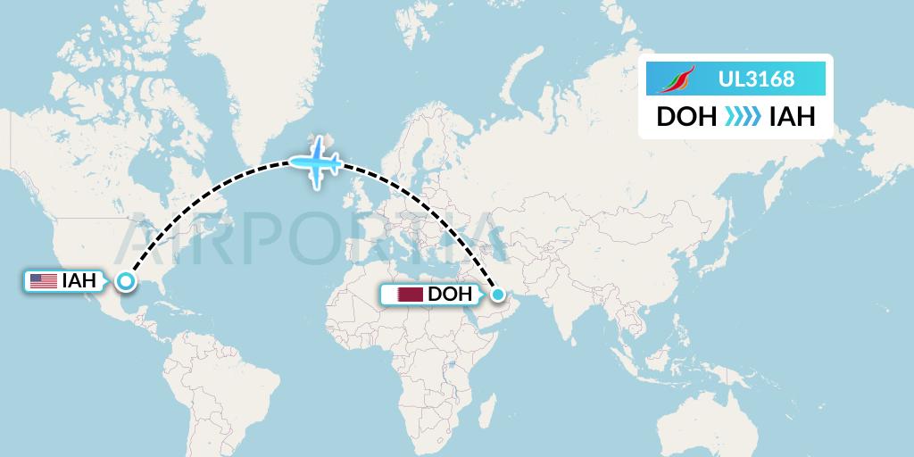 UL3168 SriLankan Airlines Flight Map: Doha to Houston
