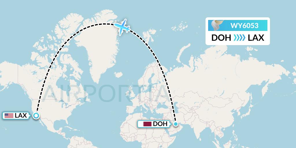 WY6053 Oman Air Flight Map: Doha to Los Angeles
