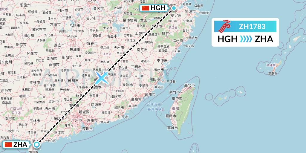 ZH1783 Shenzhen Airlines Flight Map: Hangzhou to Zhanjiang