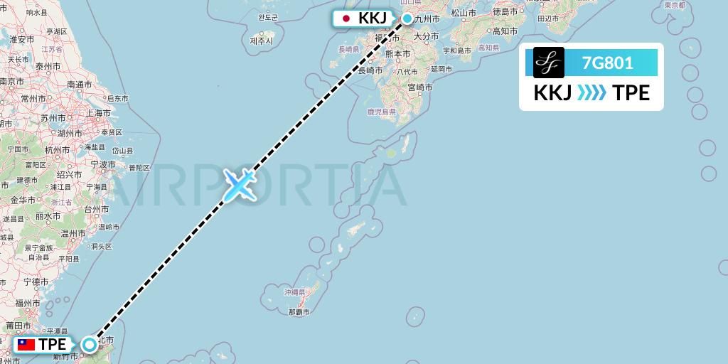 7G801 Starflyer Flight Map: Kitakyushu to Taipei
