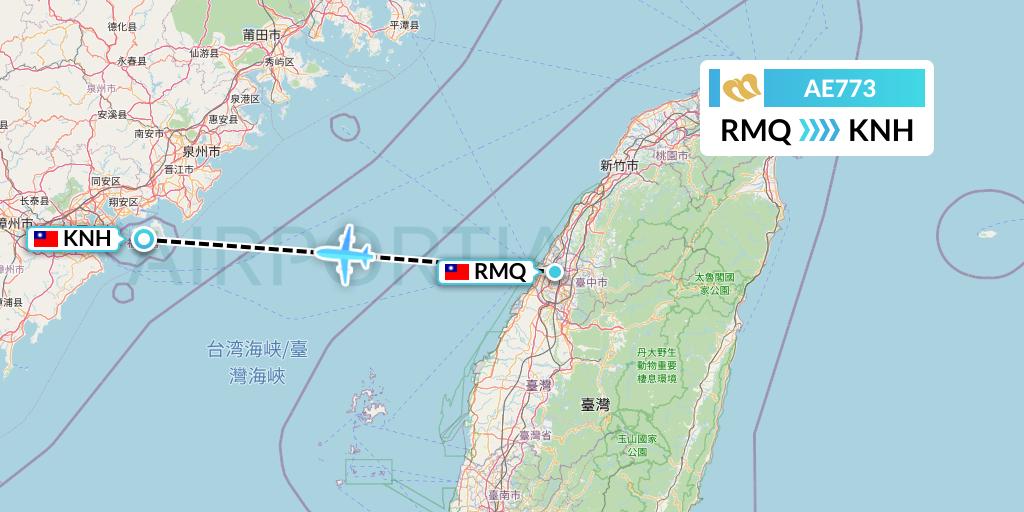 AE773 Mandarin Airlines Flight Map: Taichung to Kinmen
