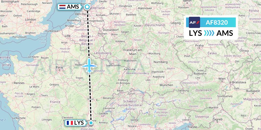AF8320 Air France Flight Map: Lyon to Amsterdam