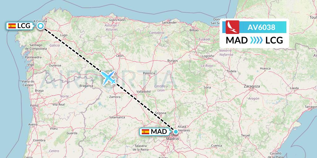 AV6038 Avianca Flight Map: Madrid to A Coruna