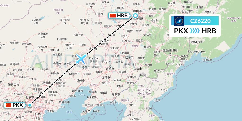 CZ6220 China Southern Airlines Flight Map: Beijing to Harbin