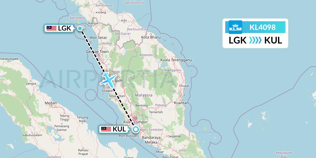 KL4098 KLM Flight Map: Langkawi to Kuala Lumpur