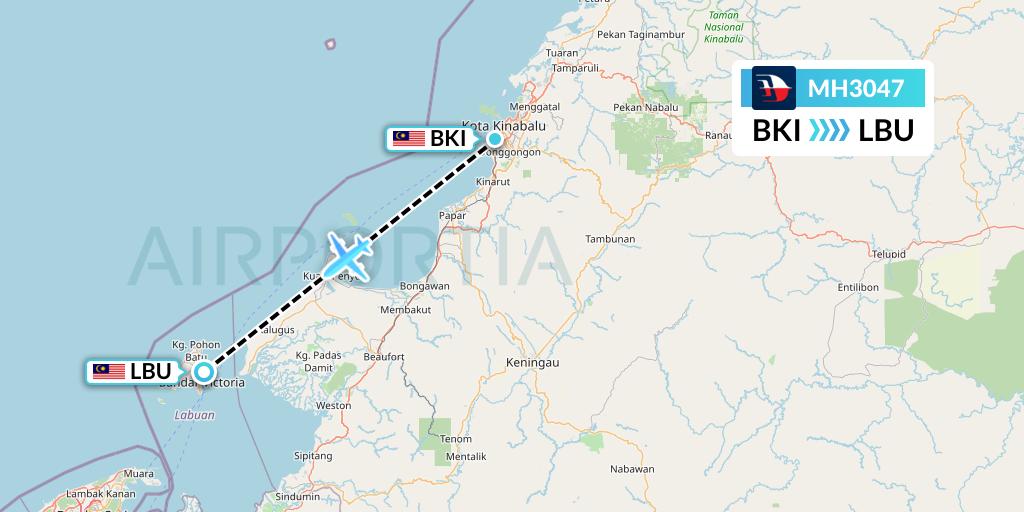 MH3047 Malaysia Airlines Flight Map: Kota Kinabalu to Labuan