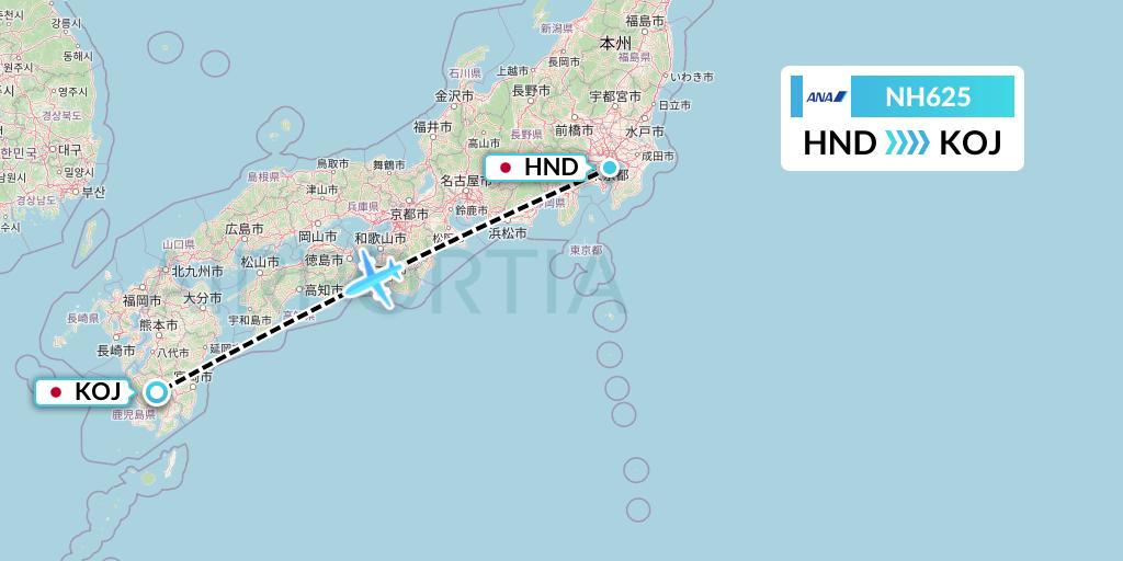 NH625 All Nippon Airways Flight Map: Tokyo to Kagoshima