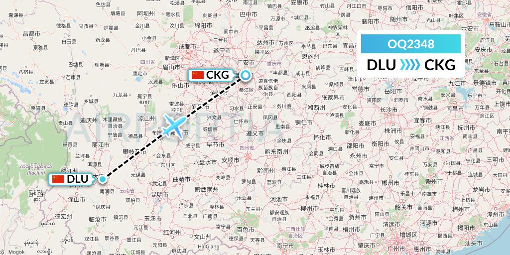 OQ2348 Chongqing Airlines Flight Map: Dali to Chongqing