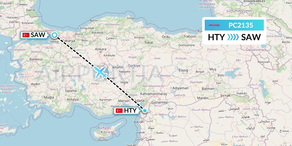 PC2135 Pegasus Airlines Flight Map: Antakya to Istanbul