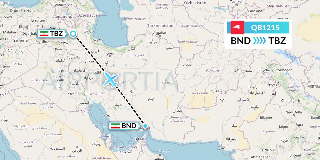 QB1215 Qeshm Airlines Flight Map: Bandar Abbas to Tabriz