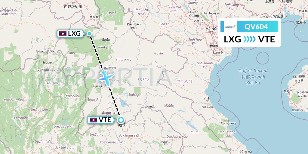 QV604 Lao Airlines Flight Map: Luang Namtha to Vientiane