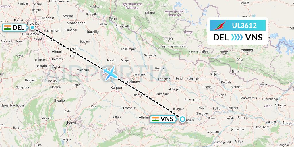 UL3612 SriLankan Airlines Flight Map: Delhi to Varanasi
