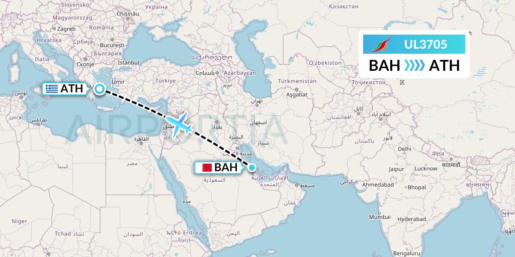 UL3705 SriLankan Airlines Flight Map: Bahrain to Athens