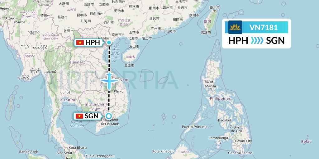 VN7181 Vietnam Airlines Flight Map: Haiphong to Ho Chi Minh City