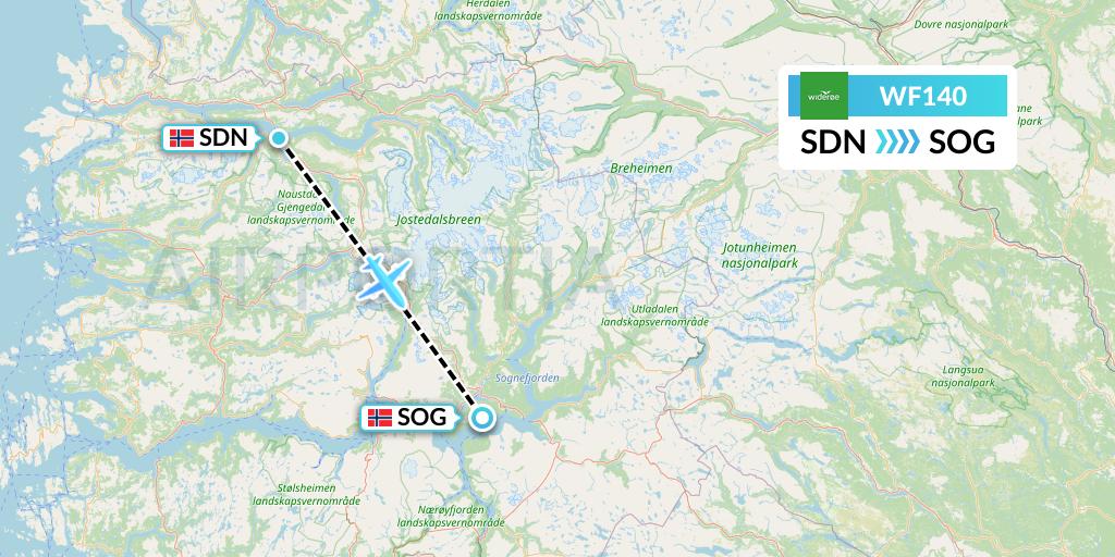 WF140 Wideroe Flight Map: Sandane to Sogndal