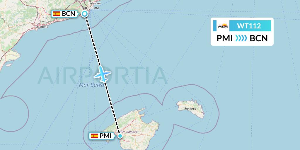 WT112 Swiftair Flight Map: Palma de Mallorca to Barcelona