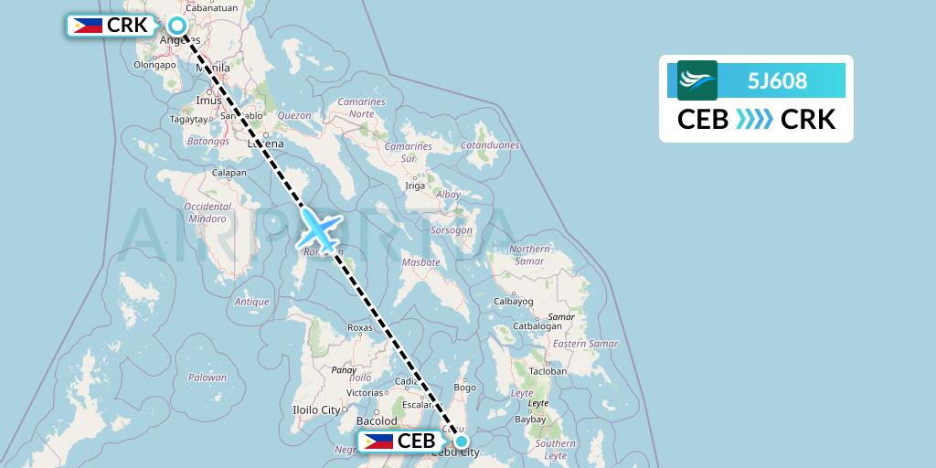5J608 CEBU Pacific Air Flight Map: Cebu to Angeles City