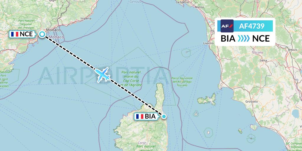 AF4739 Air France Flight Map: Bastia to Nice