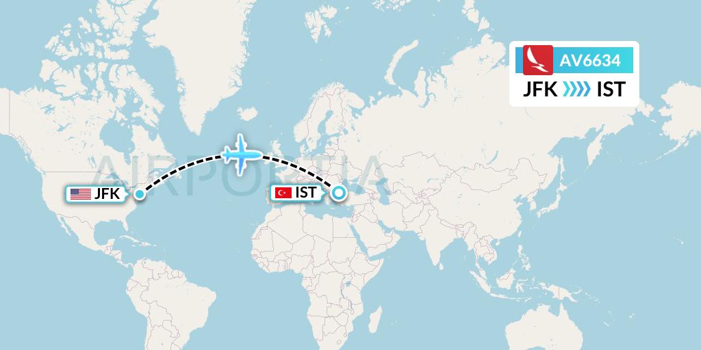 AV6634 Avianca Flight Map: New York to Istanbul