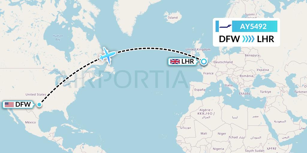 AY5492 Finnair Flight Map: Dallas to London