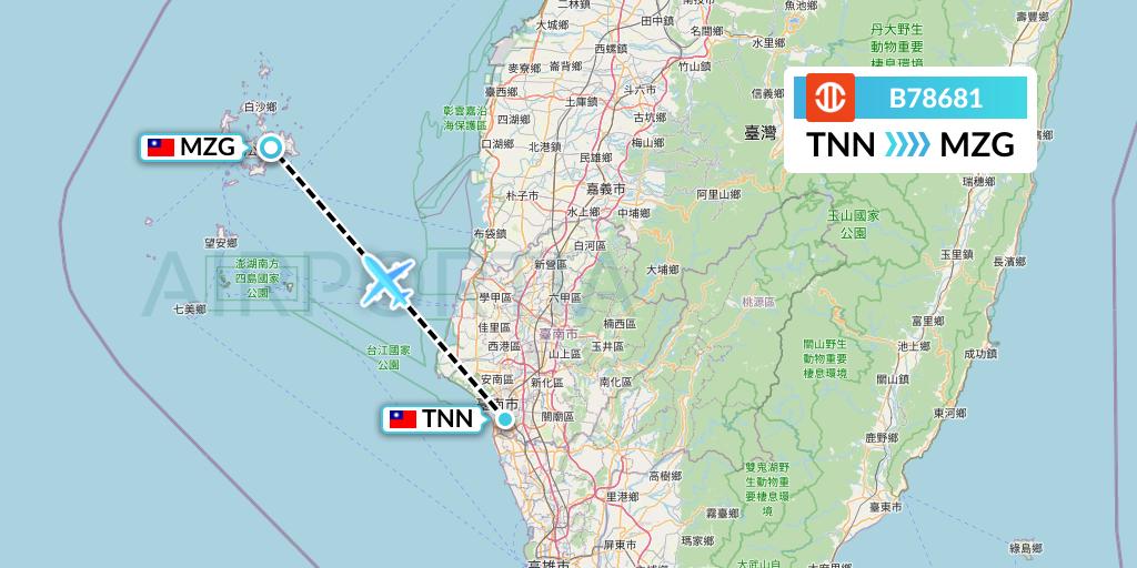 B78681 UNI Air Flight Map: Tainan to Makung