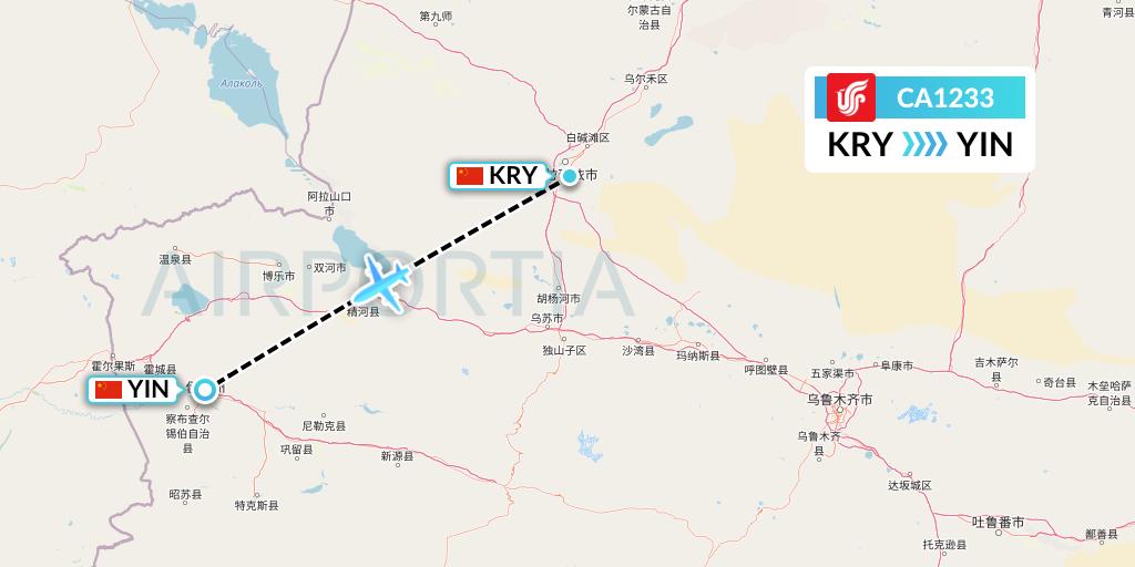 CA1233 Air China Flight Map: Karamay to Yining