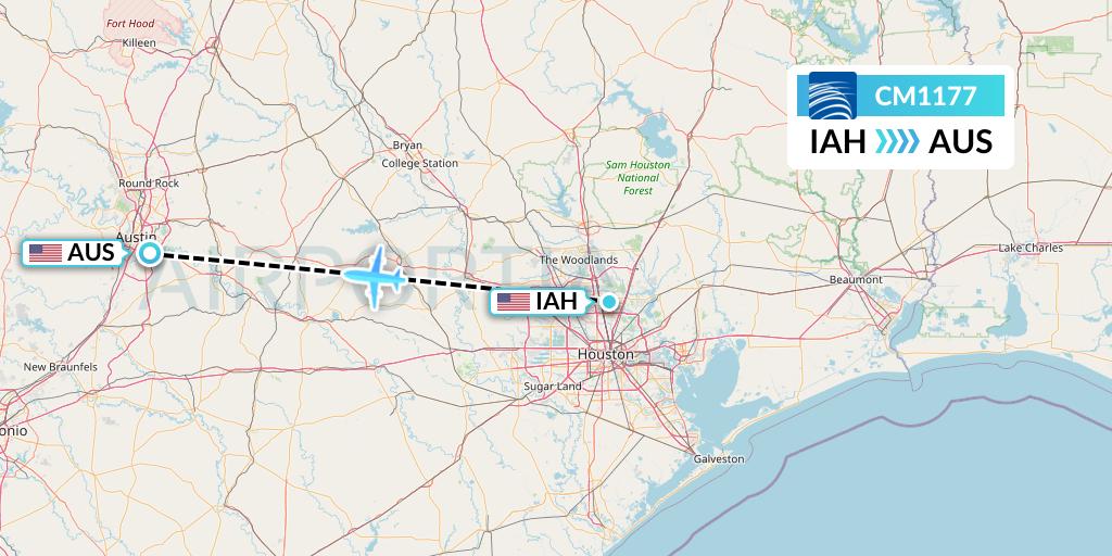 CM1177 Copa Airlines Flight Map: Houston to Austin