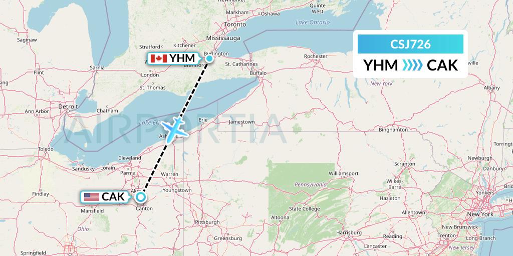 CSJ726 Castle Aviation Flight Map: Hamilton to Akron