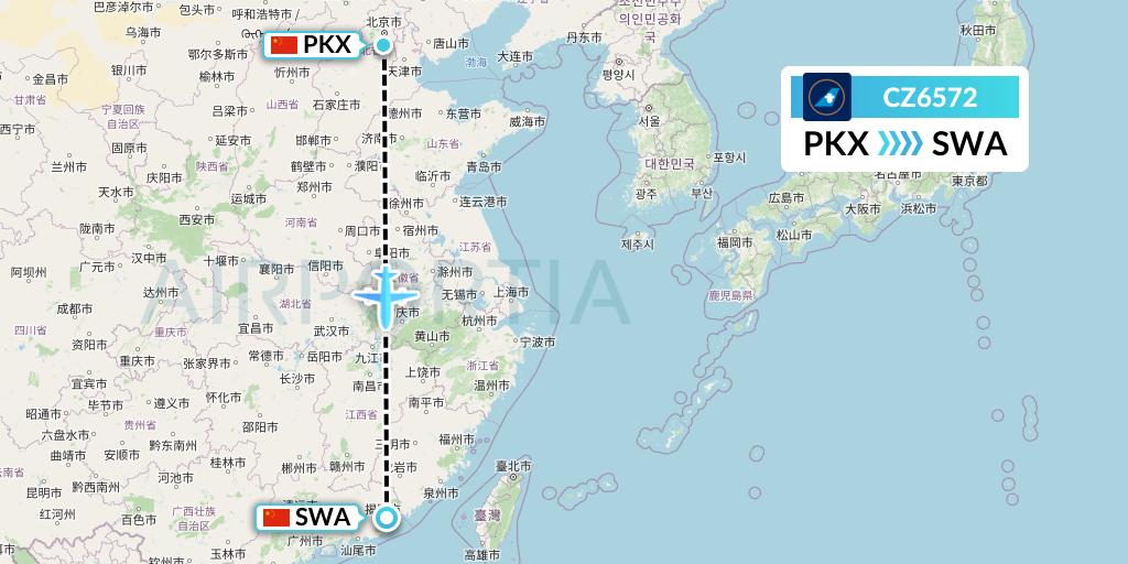 CZ6572 China Southern Airlines Flight Map: Beijing to Jieyang